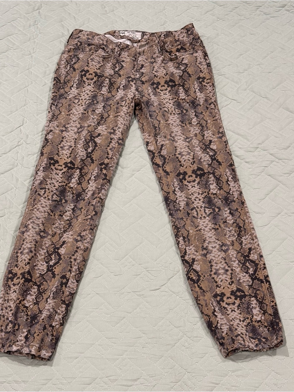 Free People Tan and Black Speckled Denim Jeans
